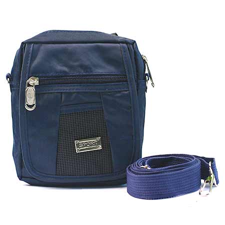 Malá pánska taška - farba modrá so strieborným štítkom
