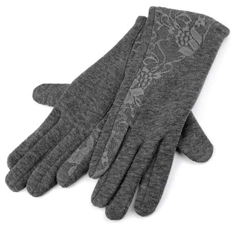 Dámske rukavice s krajkou - farba šedá - veľkosť M