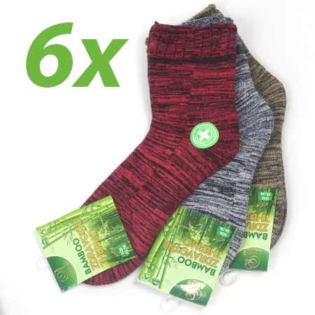 6 párov dámskych zdravotných termo ponožiek z bambusového vlákna (mix farieb) - veľkosť: 35 - 38