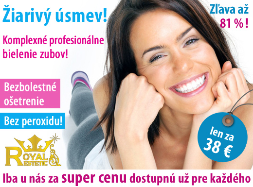 Vyskúšajte profesionálne bezbolestné a bezpečné bielenie zubov! Ukážte svetu svoj krásny žiarivo biely úsmev len za 38 € (hodnota 199 €)